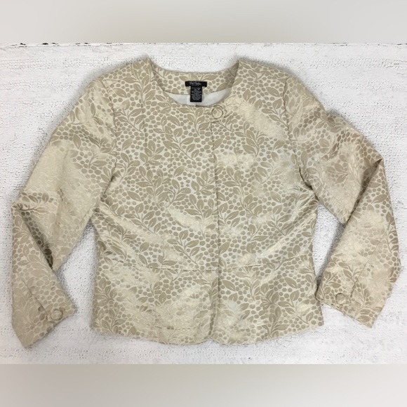 Bob Mackie Jackets & Blazers - BOB MACKIE Creamy Gold Botanic Polka Dots Print Peplum Jacket Size 14